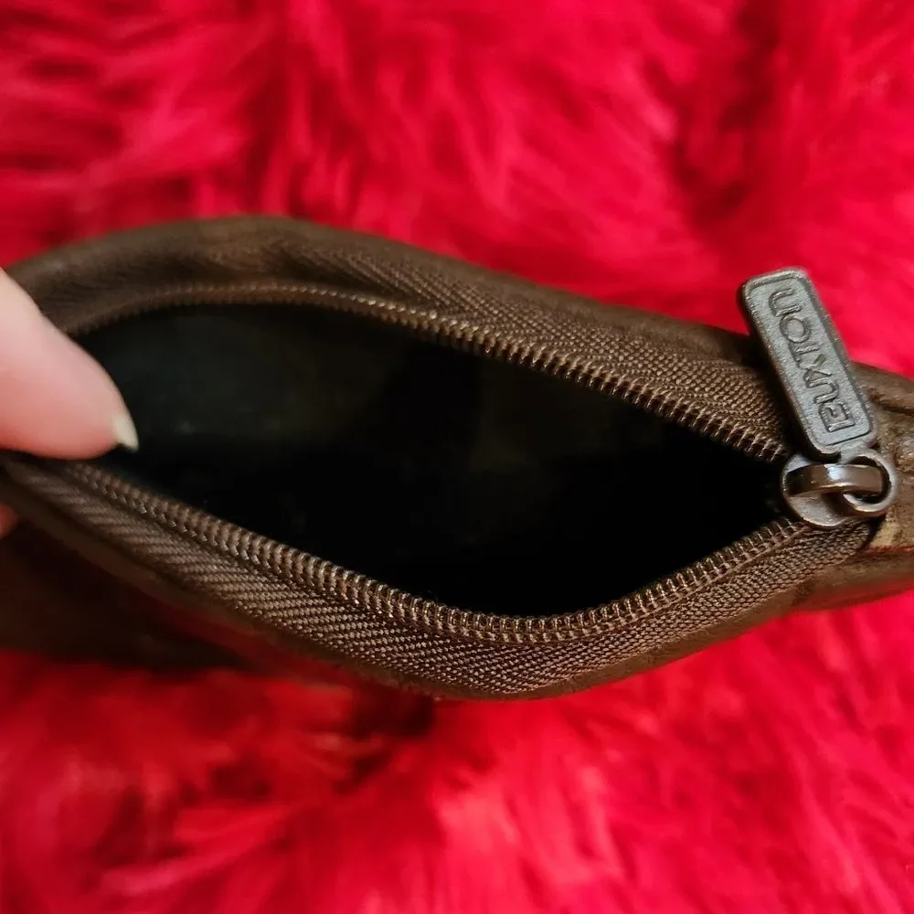 Vintage Brown Genuine Pebbled Leather Coin Pouch with Silver Toned Kiss Lock